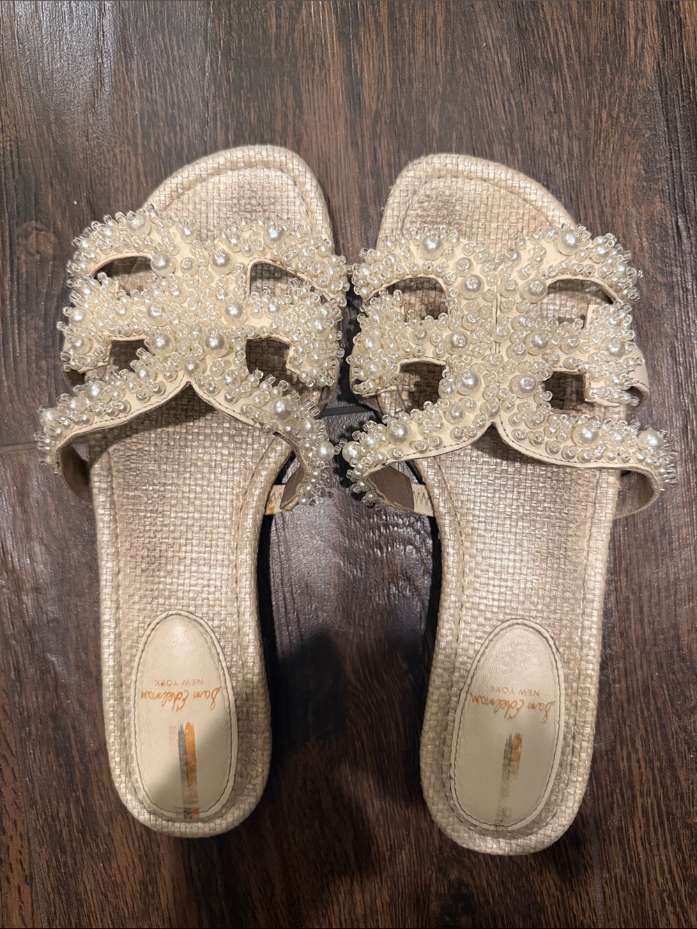 Sam Edelman Pearl-Embellished Ivory Slide Sandals
